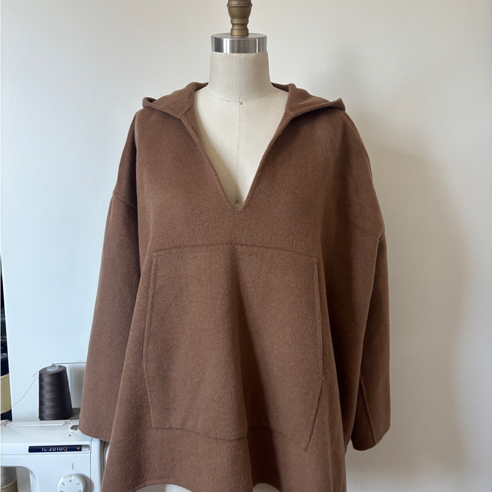 Oversized Brown Hooded V-Neck Sweater